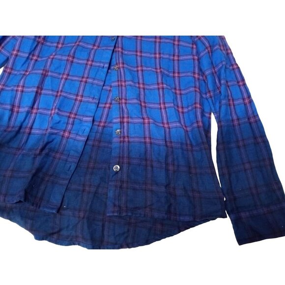 Volcom Womens Ombre Blue/Red Button Down Flannel Shirt Size Medium - Picture 2 of 9